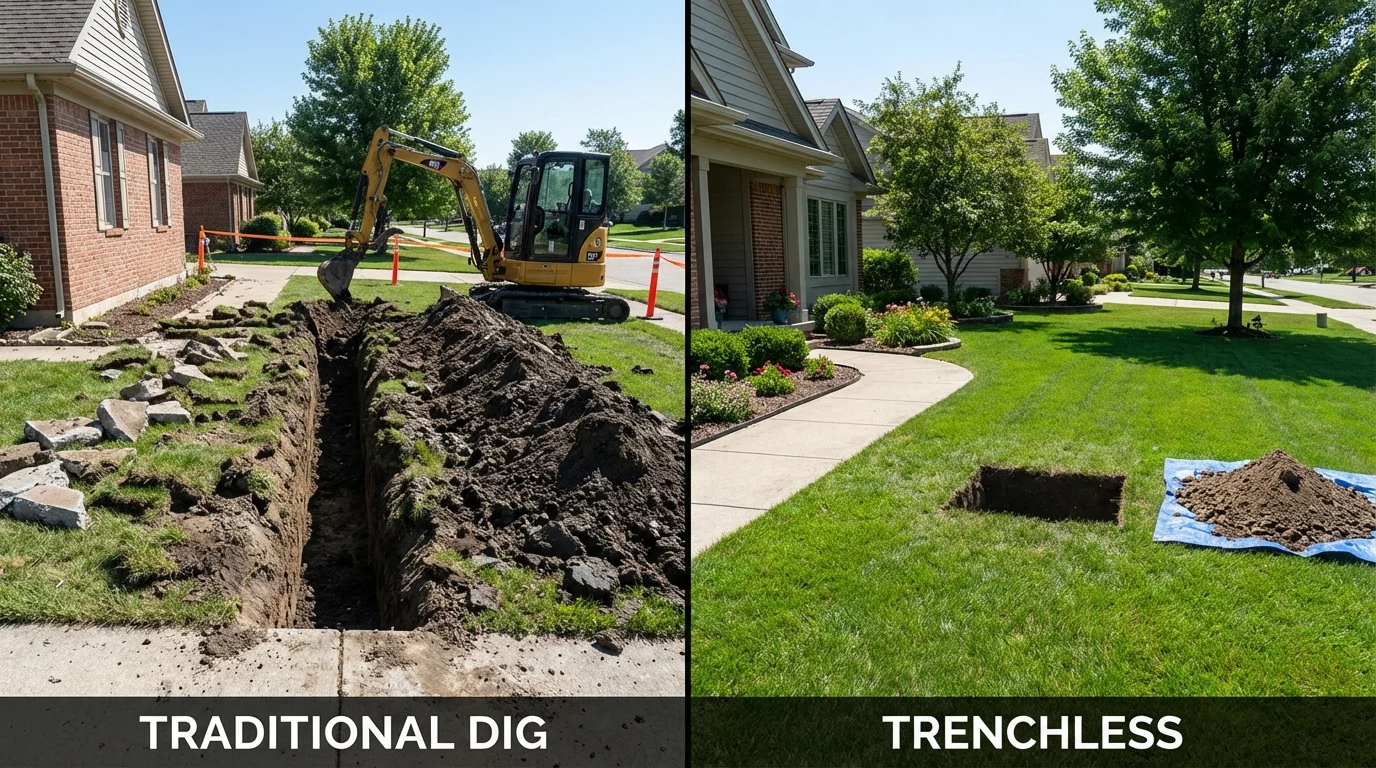 Trenchless sewer repair with minimal yard damage versus traditional excavation in Galliano, LA
